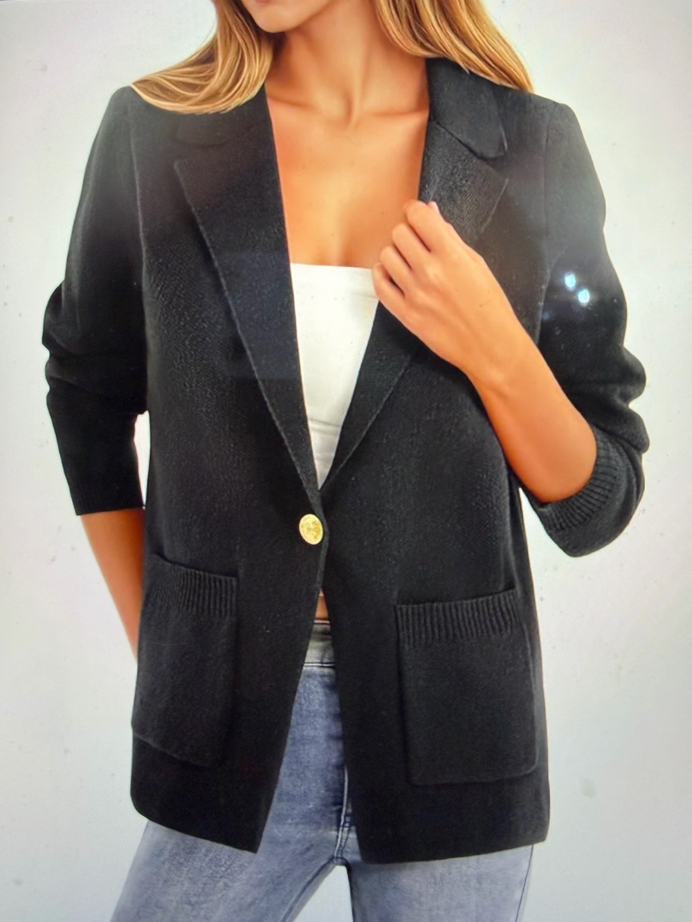 Womens Black Knit Blazer Jacket - Classic Single-Button - NWT - Size XL